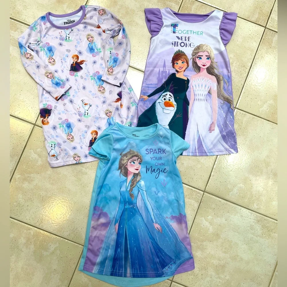 Disney Frozen Girls' Nightgown Trio - Purple and Blue - Picture 1 of 1